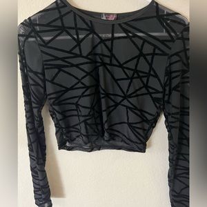 Mesh see-through long sleeve crop top
